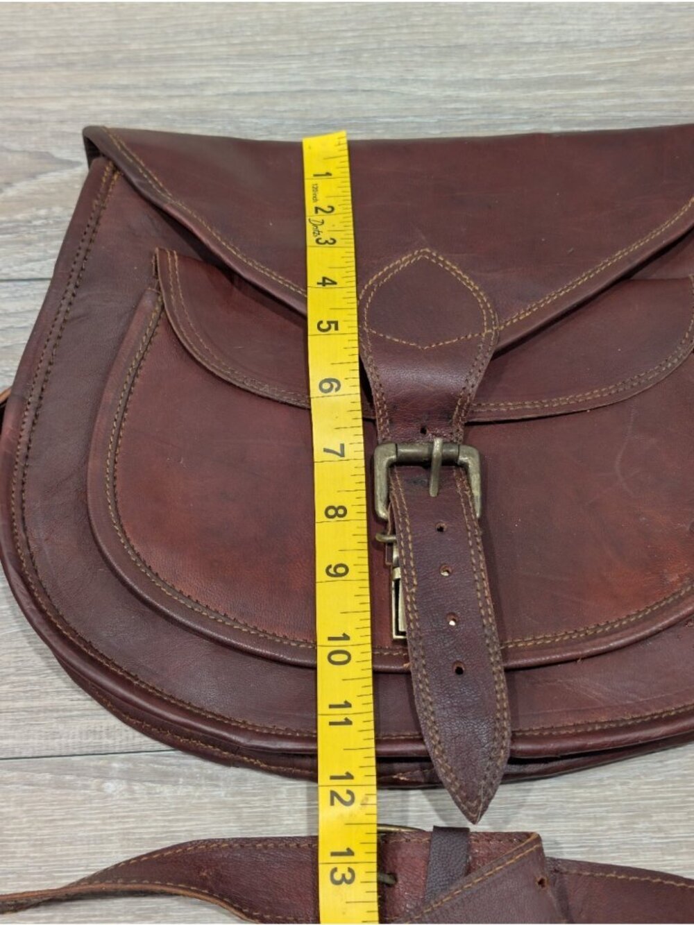 Vintage Heavy Leather Saddle Bag Boho Western Handbag Purse Crossbody Brown - Picture 12 of 16